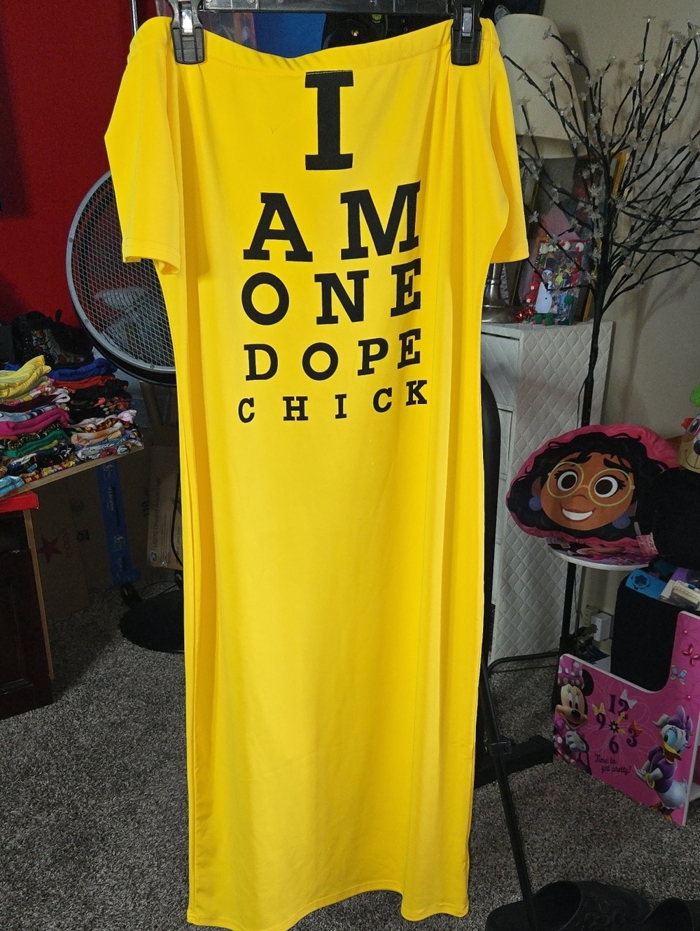 Yellow Graphic Maxi Dress - 'I AM ONE DOPE CHICK'